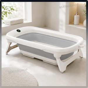 Baignoire Bébé Pliable avec Thermomètre Digital Intelligent, Tapis Antidérapant et Support Sécurisé – White Bronze