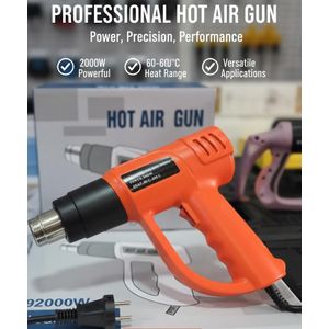 مسدس حراري احترافي 2000 واط – درجة حرارة قابلة للتعديل من 60 إلى 680 درجة – تدفق هواء متغير – أداة تسخين متعددة الاستعمالات