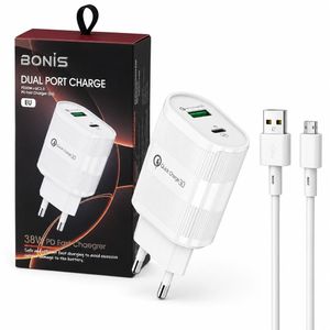 Chargeur Mural Rapide Double Port 38W – USB & Type-C avec Câble Micro-USB