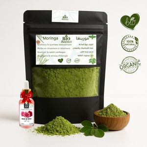 BIO SANTE Moringa Pur Bio 100g Riche en Protéines + huile de Rose 15ml gratuit