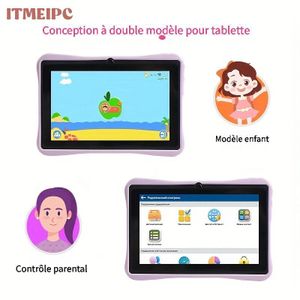 Tablette Éducative Enfant 7" Android avec Contrôle Parental Avancé - Double Mode (Enfant/Parent), Étui Antichoc Violet, WiFi, Jeux Éducatifs et Applications Interactives