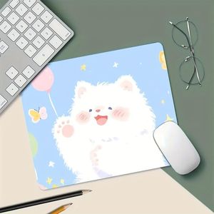 Tapis de souris mignon et moelleux avec chat et papillon, base antidérapante - Design pastel et rose, tapis de bureau en caoutchouc durable pour bureau, étude