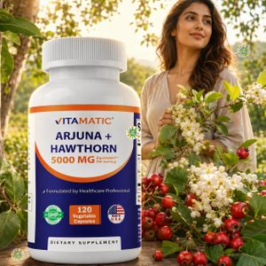 VITAMATIC Arjuna + Hawthorn, 120 Vegetable Capsules, Arjuna + Aubépine
