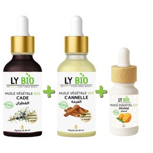LY BIO PACK HUILE CADE 50ML - PIPETTE + HUILE CANNELLE 50ML - PIPETTE + HUILE ESSENTIEL ORANGE 10ML