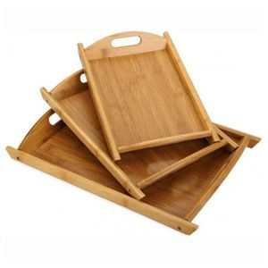 مجموعة من 3 صواني خشبية بمقابض متينة للقهوة والشاي والإفطار