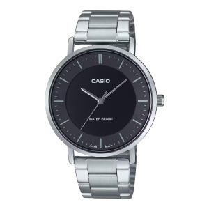 Casio Style minimaliste au fond noir pour hommes - Etanche - Tout en acier inoxydable - MTP-VT04D-1E