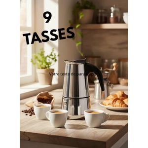 Cafetière italienne premium 9 tasses en acier inoxydable – compatible tous feux et facile à nettoyer