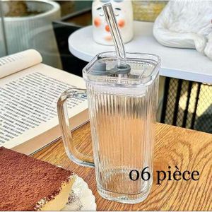 verres carrés 6 pièces avec paille et poignée 25 cl résistants à la chaleur, mug, tasse