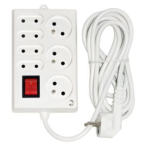 Bloc Multiprise Électrique - 7 Prises (3 Schuko + 4 Europlug) avec Interrupteur - Rallonge de Courant Sécurisée - Blanc, Câble 1.5m