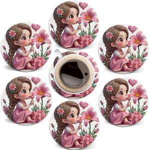 Ensemble de 6 sous-verres ronds en bois carton , ornés de motifs de filles et de lys, conçus pour divers gobelets, protégeant les bureaux des bois carton sons chaudes et froides. Parfaits pour la décoration de table basse et les cadeaux de pendaison de 