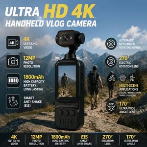 Caméra d'action Ultra-HD avec gimbal rotatif à 180° et stabilisation d'image. Design élégant et haut de gamme, batterie 1800Mah, légère et portable. Parfaite pour le vlogging et les voyages Équipement de vlogging stylé