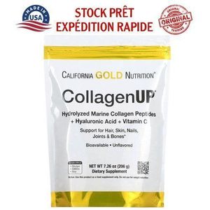 CALIFORNIA GOLD NUTRITION CollagenUP, Peptides de collagène marin hydrolysé à l'acide hyaluronique et à la vitamine C, Non aromatisés, 206 G