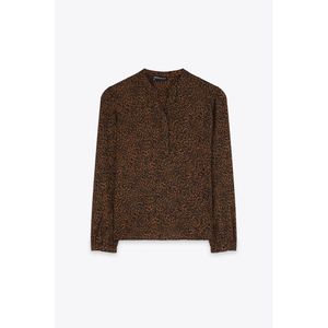 Marwa بلوزة من الساتان المطبوع باللون البني الداكن