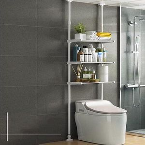 رف تخزين فوق المرحاض 3 طبقات – منظم حمام معدني – بدون حفر – تصميم موفر للمساحة – لون أبيض 