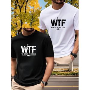 Lot de 2 - Nouveau haut pour homme à col ras du cou, micro-extensible, respirant, à manches courtes, pour tous les jours, sportif, décontracté et polyvalent, T-shirt pour homme avec joli imprimé graphique de la lettre "WTF"