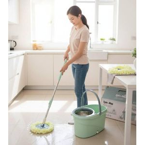 Kit de Nettoyage Balai Magique Spin Mop Rotatif 360° avec Seau Essoreur en Inox et Tête Microfibre