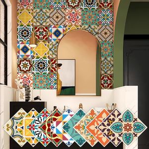 24 pièces de carreaux de décoration en plastique autocollants - Carreaux de pare-douche étanches rétro-bohémiens pour cuisine, salle de bain, salon et décoration de cheminée - Carré, orientation transversale à retirer le dos