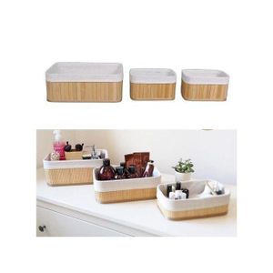 Lot de 3 paniers de rangement en bambou avec doublure en tissu