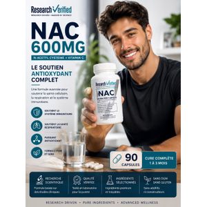 Research Verified NAC 600 mg avec Vitamine C – 90 Capsules
