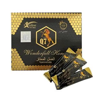 Gold Q7 عسل رائع - مزيج من عسل العضوي والأعشاب وبذور سوداء مع عسل ملكي مجاني، تركيبة فريدة لمعالجة تأخير القذف واستعادة الطاقة الجنسية والرغبة والليبدو (عبوة من 12 كيسًا)