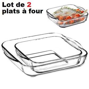 Set de 2 Plats à Four Carrés en Verre Transparent Moules à four Résistent au congélateur