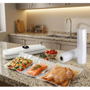  Machine de scellage sous Vide pour Conserver Les Aliments + Rouleau plastique sous vide pour machine vacuum sealer 5m/20cm pour cuisine, hôtel, restaurant.