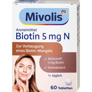 Mivolis Biotine 5 mg – Cheveux, Peau & Ongles – Haute Dose Anti-Carence (60 Comprimés)
