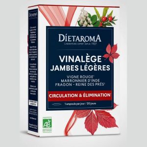 Dietaroma Vigne Rouge, Marronnier d'Inde, Fragon, Reine des Prés - Circulation et Jambes Légères - 30 Ampoules x 10ml