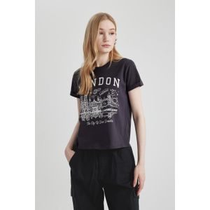 Defacto Femme Régulière Manches Courtes T-Shirt - B7060AX - Grey