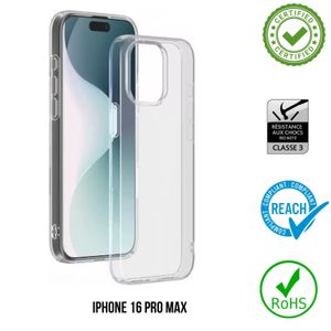 Coque 16 pro Max transparente certifié 