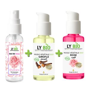 LY BIO حزمة LYBIO ماء الورد 100 مل + زيت القرنفل 50 مل - مضخة + زيت الورد 50 مل - مضخة