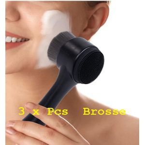 مجموعة من 3 قطع من فرش الوجه 2 في 1، فرشاة تقشير الوجه مع ألياف الخيزران الفحمية فائقة النعومة لتنظيف المسام العميقة، فرشاة تنظيف سيليكون مزدوجة الجوانب للعناية بالبشرة