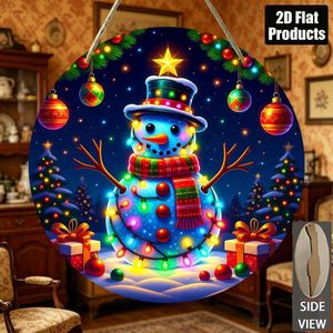 Panneau mural en bois plat 2D, rond, bonhomme de neige rétro - Décoration de table de Noël artificielle avec bonhomme de neige, convient pour centre de table de fêtes, décoration de manteau de cheminée et d'étagère, décoration festive pour l'embellissem
