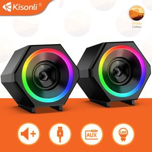 Kisonli Haut-parleurs Gamer 2.0 Stéréo LED RGB lumières pour PC,Laptop,moniteur+Sticker  à prix pas cher