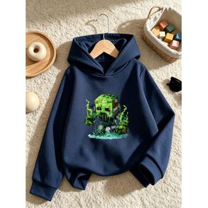 Sweat à capuche unisexe décontracté 'S d'automne-hiver à manches longues, imprimé de dessin animé de jeu, style urbain tendance, tissu en polyester légèrement extensible, convient aux sorties quotidiennes décontractées de sport et de rue