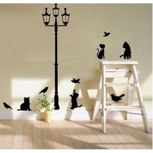 Autocollant Enfant Chats Oiseaux Stickers Décoration stick vinyle Déco Noir EN 101091
