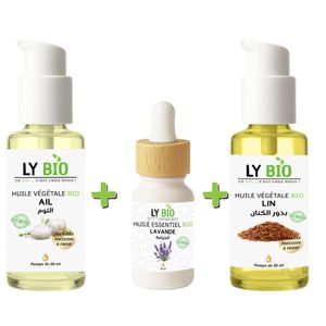 LY BIO PACK HUILE AIL 50ML - POMPE + HUILE ESSENTIEL LAVANDE 10ML + HUILE LIN 50ML - POMPE