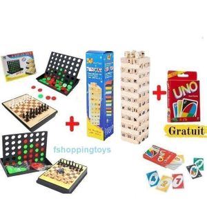Pack Jeux de Société 3 en 1 - Jenga, UNO, Échecs et Backgammon