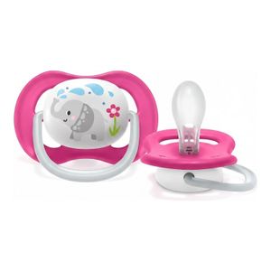 Sucette Orthodontique - Motif Éléphant & Pingouin - Bébé Fille 6-18 Mois - Rose & Violet