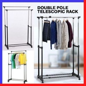 Porte-vêtements télescopique double pôle COD Sechoir linge retractable étendoir pliable chapeaux
