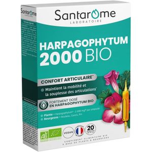 Santarome Bio   Articulations Douloureuses, Souplesse, Mobilité  Complément alimentaire fortement dosé  2000mg/jour - 20 ampoules- Made In France - Végan