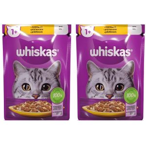 Whiskas Aliment humide pour chat - Au poulet en gelée - Pour chats adultes (1+ ans) - 85g - Lot de 2