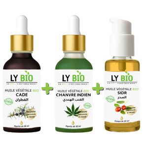 LY BIO PACK HUILE CADE 50ML - PIPETTE + HUILE HYDRATANTE & NUTRITIVE 50ML - PIPETTE + HUILE SIDR 50ML - POMPE