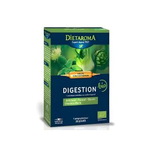 Dietaroma Digestion Bio - Artichaut, Fenouil, Basilic, Chardon-Marie - Confort Digestif - 20 Ampoules de 10ml - Fabriqué en France