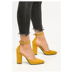 My papuci Chaussures Gokce en daim moutarde à talons