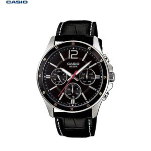 Casio Montre Homme 6 Aiguilles -Bracelet Cuir Noir Cadran noir Etanche MTP-1374L-1AVDF