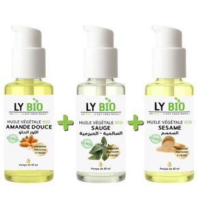 LY BIO PACK HUILE AMANDE DOUCE 50ml - POMPE + HUILE SAUGE 50ML - POMPE + HUILE SESAME 50ml - POMPE