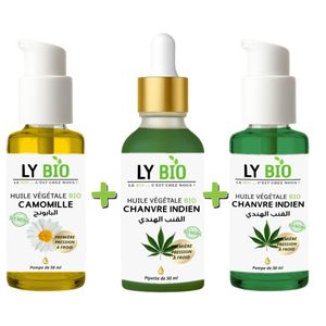 LY BIO PACK HUILE CAMOMILLE 50ML - POMPE + HUILE HYDRATANTE & NUTRITIVE 50ML - PIPETTE + HUILE HYDRATANTE & NUTRITIVE 50ML - POMPE