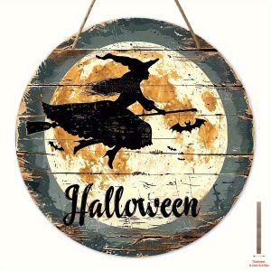 Design plat 2D, Nouveaux panneaux et plaques décoratives colorées pour la décoration intérieure, Ornements en bois 2D d'Halloween - Silhouettes plates classiques de sorcière et de chauve-souris, Convient aux portes d'entrée, porches, salons