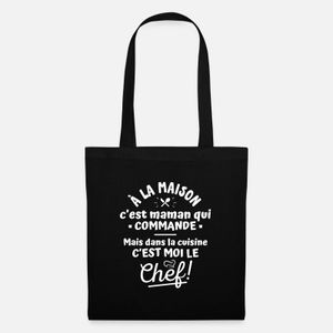 Maman commande sauf dans la cuisine - garçon chef- , حقيبة تسوق قماشية 35 × 40 سم - حقيبة اليد